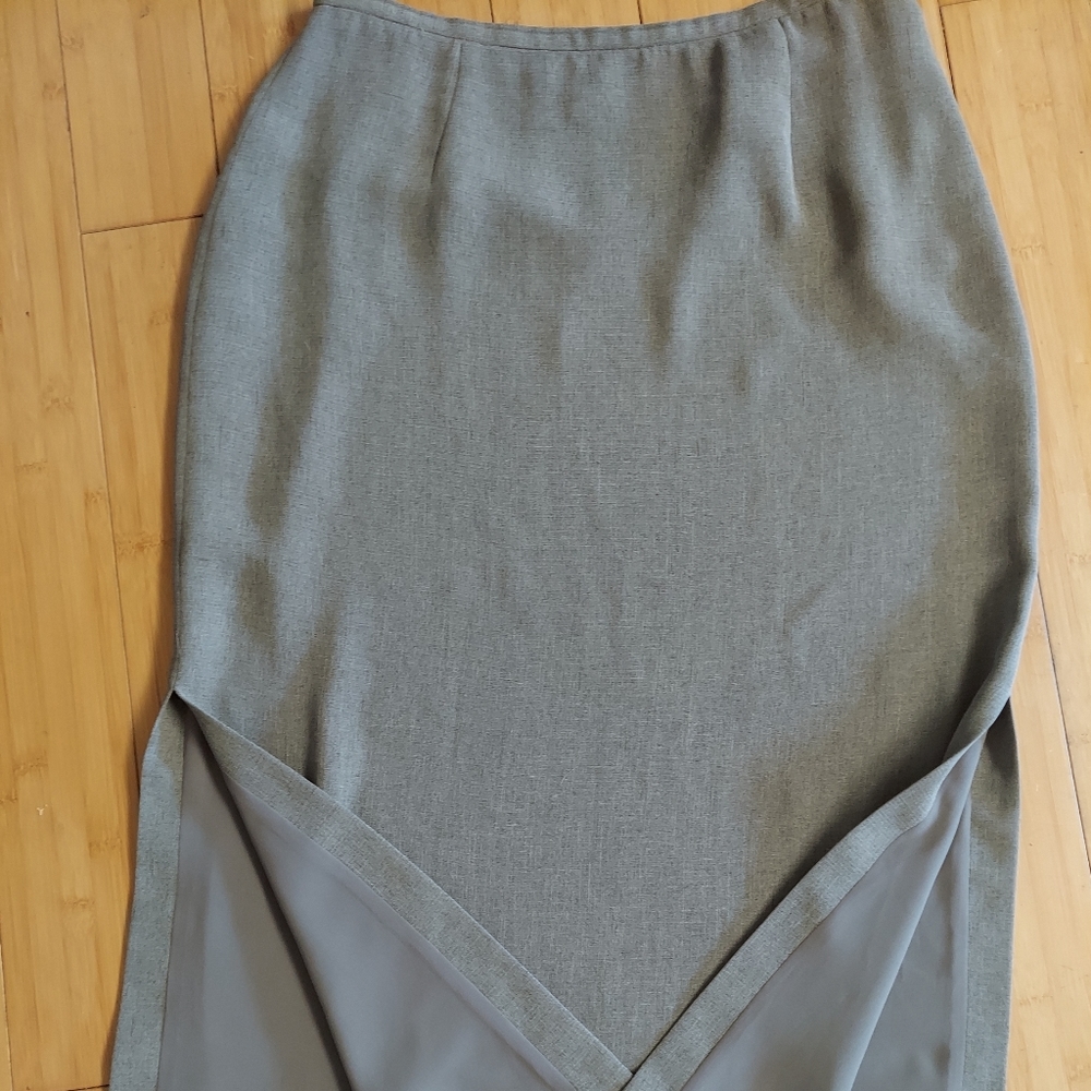 Ann Taylor petite lined midi skirt gray brown 12p